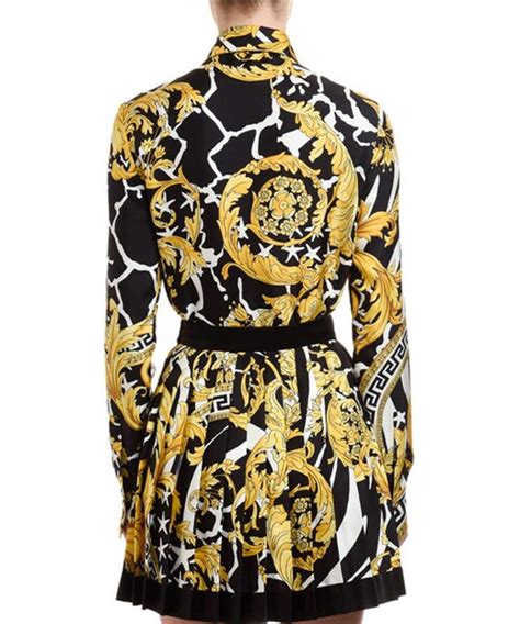 versace brocade-print button-front|Versace Barocco Print Silk Button.